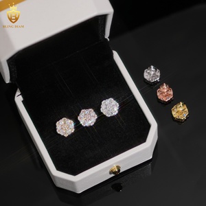 Low MOQ Wholesale Hip Hop Jewelry Moissanite Iced Out Flower <strong>Earrings</strong> 10mm Iced Out Moissanite 925 <strong>Silver</strong> <strong>Stud</strong> <strong>Earrings</strong> Jewelry - Product Image 5