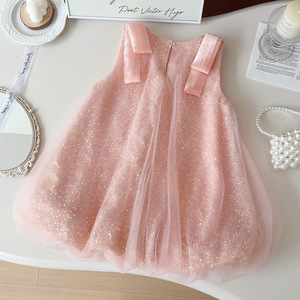 Abito Estivo 2026 per <span class=keywords><strong>Bambina</strong></span>, Senza Maniche, Stile Principessa, con <span class=keywords><strong>Paillettes</strong></span> e <span class=keywords><strong>Gonna</strong></span> in Rete Lavorata all'Uncinetto - Product Image 2