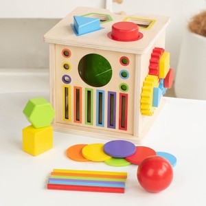 Cube d'activités éducatives Montessori en bois écologique en gros, jouet labyrinthe de perles colorées, jeu de tri de formes en bois - Product Image 4