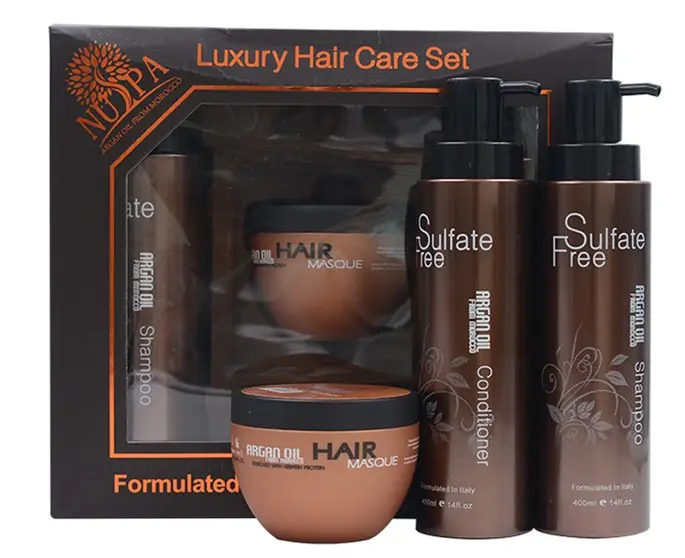 Özel etiket saç büyüme organik fas Argan yağı sonrası Keratin tedavisi sülfat ücretsiz şampuan ve saç kremi