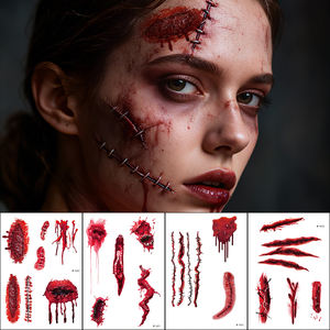 Autocollant de <span class=keywords><strong>tatouage</strong></span> temporaire portable imperméable CMJN non toxique peur visage corps réaliste maquillage pour Halloween autocollants décoratifs - Product Image 2