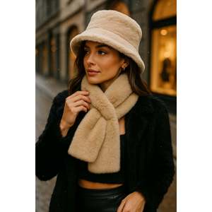 Ensemble chapeau et écharpe en peluche beige importé - Ensemble d'accessoires d'hiver doux et chauds de qualité supérieure 01-1 - Beige - Product Image 4