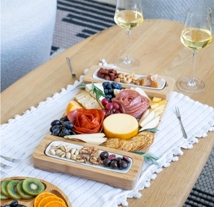 Bamboo <b>Cheese</b> Board <b>Set</b> with Forks & Ceramic Trays, Customizable Charcuterie Serving Board with Gift Box for Parties - Product Image 4