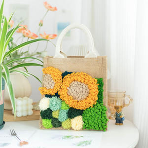 パーソナライズされたリネンラグフラワーDIYバッグパンチ針刺繍キット初心者女性用ショッピングバッグテキスタイル & ファブリッククラフト - Product Image 6