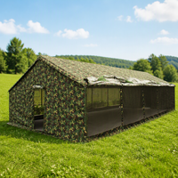 Tente de camping extérieure imperméable à armature en acier, camouflage, avec parois latérales pleines pour climat tropical