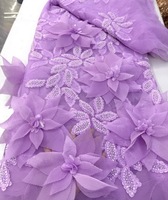 Dentelle française 3D brodée de haute qualité 2026 avec sequins et perles, motif floral, pour robe de soirée romantique