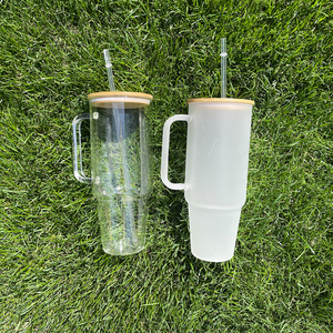 Magazzino USA 32oz 40oz sublimazione in bianco cristallino sublimabile in vetro smerigliato tazze da caffè da viaggio con coperchio di bambù - Product Image 4