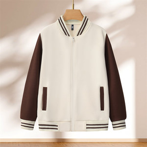 Unisex Baseball Jacket Thickening Polyester Solid Color Zip-Up Workwear Leisure Wear - Product Image 4