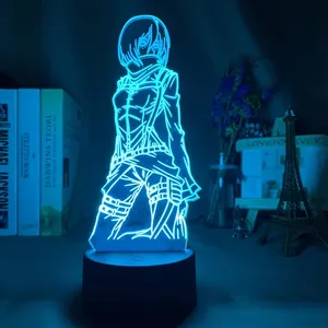 3d Lampada Attacco su Titano Mikasa Ackerman Figura Bambini Nightlight per la Decorazione Della Stanza di Colore del Led Cambia La Luce di Notte del Regalo del Anime di