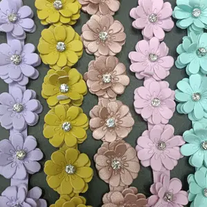 Cada uno de 2,5 cm con cuentas de diamantes de imitación, cuero pu, flor, recorte para decoración de vestidos