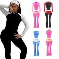 Ensemble 2 pièces décontracté pour femme grande taille, pantalon évasé à ourlet évasé et t-shirt, avec design color block, respirant, idéal pour l'été et la détente