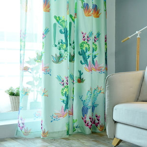 Cortina semitranslúcida de poliéster con estampado de cactus en acuarela verde menta nórdica <span class=keywords><strong>para</strong></span> sala de estar y dormitorio - Product Image 2