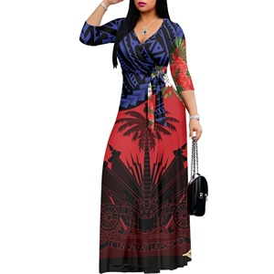 Vestidos de diseño haitiano de lujo para mujer, vestido de fiesta con cuello en V y mangas 3/4 con bolsillos, Vestidos de mujer <span class=keywords><strong>Vintage</strong></span> con Curvas elegantes a la moda - Product Image 1
