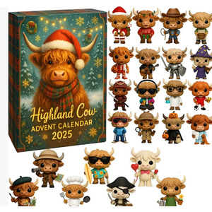 Calendario de Adviento de Vacas Highland Escocesas 2025, Caja Sorpresa con Figuras, Decoración Navideña, Regalo - Product Image 1