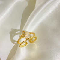 Bague géométrique trèfle à quatre feuilles Resoul en cuivre et zircon, double ouverture, plaquée or, pour femme, bijoux de fête
