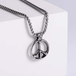 Bijoux vintage pour hommes en gros, pendentif signe de la paix en acier inoxydable, style hip-hop anti-guerres - Product Image 2
