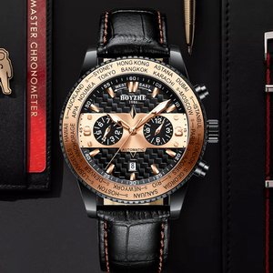 <span class=keywords><strong>Montre</strong></span> automatique de luxe pour <span class=keywords><strong>homme</strong></span>, boîtier noir et or, aiguilles, plusieurs sous-cadrans décoratifs, fenêtre de calendrier simple, acier inoxydable, étanche - Product Image 5