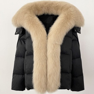 Veste d'hiver pour femme en <span class=keywords><strong>duvet</strong></span> avec col en fourrure de renard véritable, nouvelle veste courte tendance épaisse et chaude pour femme - Product Image 6