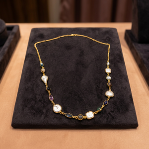 Collar de Cadena con Dije de Concha Chapado en Oro de Latón Vintage para Mujer, 18 Pulgadas, con Engaste de Piedra Natural, Joyería para Uso Diario y Regalo - Product Image 1