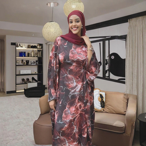 Muslim Modest Printed Abaya Dress-Waist-Tied Maxi Dress with Solid Pattern (<b>Ankle</b>-Length) 2 Colors and 2 Sizes Available - Product Image 3