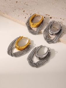 <span class=keywords><strong>Pendientes</strong></span> de aro con flecos de cadena multicapa de acero inoxidable chapado en PVD de 18 quilates, con cuentas, joyería de moda, regalo. - Product Image 3