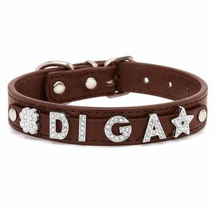 Premium DIY Metal Diamond Alphabet Pet <b>Collar</b> Customizable Combine Pet Name Logo Removable Personalized Dog <b>Collar</b> Wholesale - Product Image 1