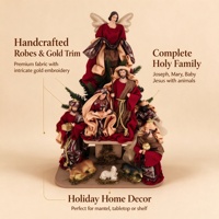 Crèche en résine artisanale, figurines de Noël décoratives et de collection, ensemble de la Sainte Famille en 3 pièces rouge et marron
