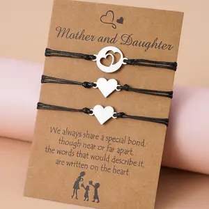 Mother Daughter Bracelets Set 3pcs Mommy and Me Matching Stainless Steel Love Heart String Jewelry Gift Mother's Day Bracelet