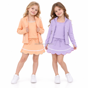 Conjunto de Ropa Deportiva Casual de Tres Piezas para Niñas, Chaqueta, Camiseta sin Mangas y Falda con Dobladillo Festoneado, en Tela de Yoga - Product Image 5