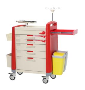 עגלת חירום רפואית מפלסטיק ABS של בית החולים MT MEDICAL עם מוט עירוי - Product Image 2