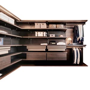 Custom Made Storage System Bedroom Closet Wardrobe Walnut And Leather Trousers Rack Hanger Wall-Mounted Walk- In Wardrobe