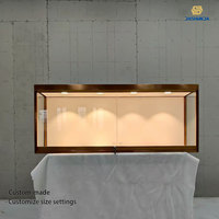 Vitrine murale en verre doré avec éclairage LED, présentoir transparent pour bijoux, étagère murale intégrée pour figurines, petite taille