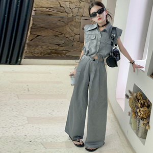 Tenues d'été élégantes pour adolescentes, haut sans manches et pantalon, ensemble de vêtements pour filles tendance 2 pièces - Product Image 5