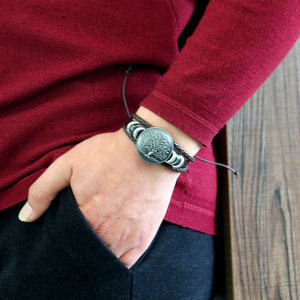 Accessori per ragazzi dimensioni regolabili personalizzato albero della vita Multi-strato Charm braccialetto tessuto a mano per gli uomini - Product Image 3