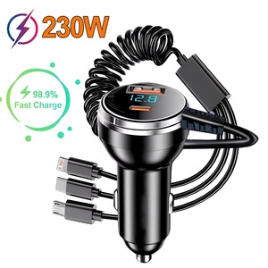4 Port Car <b>USB</b> Charger <b>Adapter</b> Retractable Cable LED Voltage Display Fast Charge Auto Charging Hub - Product Image 1