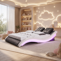 Cadre de lit en cuir PU véritable en forme de courbe de nouveau style 2025 avec lumière LED