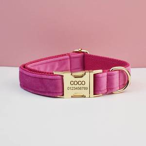 Conjunto de <span class=keywords><strong>collar</strong></span> y correa de perro de terciopelo rojo rosa personalizado, arnés de mascota personalizado con bolsas Pop, accesorio de correa para cachorro - Product Image 4