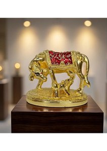 OM Shubh Labh Gold Plated Cow and Calf Figurine Kamadhenu Idol <b>Religious</b> Home Decor Decorative Gift <b>Statue</b> - Product Image 5