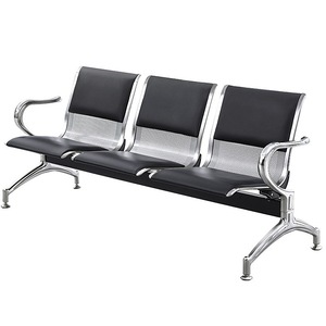 Silla de espera de acero inoxidable de 3 plazas con patas cónicas y diseño minimalista para hospitales, aeropuertos y estaciones. - Product Image 3