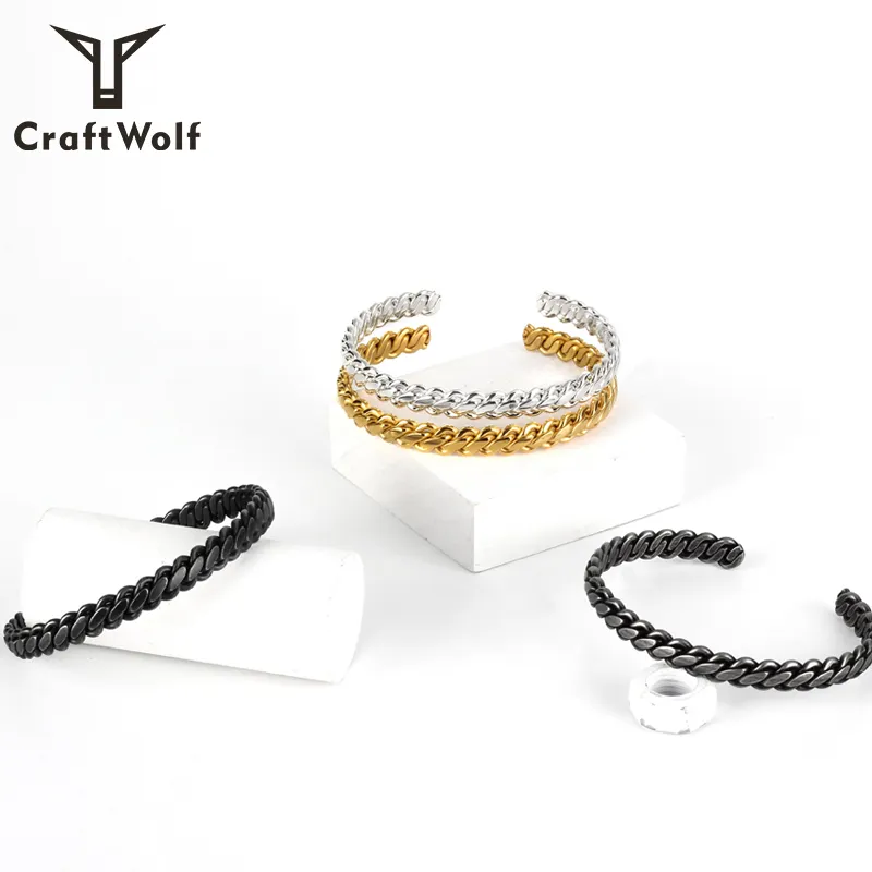 Craft Wolf Fashion Accessories Gold silver Jewelry link braided twisted cable Stainless Steel rope bangle bracelet for man women