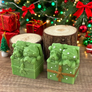 <b>Christmas</b> Gift Bag & Gift Box Shaped <b>Scented</b> <b>Candle</b> Emboss Pattern Wax <b>Candle</b> Holiday Tabletop Decoration - Product Image 2