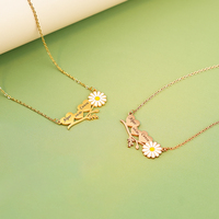 Hadiah gaya baru kalung bunga aster emas baja tahan karat kalung kustom dengan nama dapat diukir