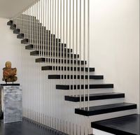 Escalier à poutre unique CBMmart, intérieur, en métal, avec corde, garde-corps en verre, design en marbre, avec plans 3D