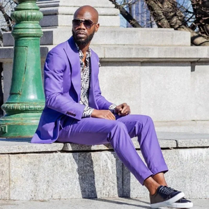 Pakaian pria ungu muda, pakaian pria jaket kurus 2 potong, pakaian pesta Prom, Set lengkap modis, kancing sebaris, ungu muda - Product Image 2