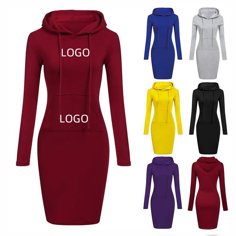 2021 New Arrivals Winter Dress Plus Size Women Clothing Elegant Casual Hoodie Dress Long Sleeve With Pockets Formal Dresses