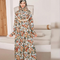 Abaya musulmane grande taille respirante en rayonne pour femmes du Moyen-Orient 2025, avec hijab en dentelle et robe de prière africaine à motif floral