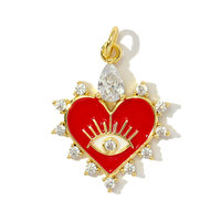 LUOYUNE Pendentif Cœur Tendance en Laiton Plaqué Or 18K, Breloque Œil Turc Émaillé, Zircon Cubique, Effet Rayon de Soleil, Accessoire de Bijoux DIY, Cadeau
