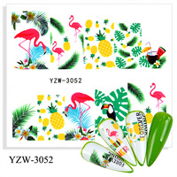 Toboggan aquatique décalcomanies pour ongles transfert fleur fleur feuille verte roses flamant rose autocollant pour ongles