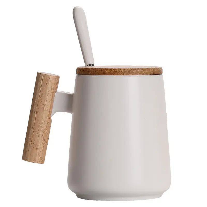Tazza in ceramica da caffè in porcellana bianca con manico rotondo in legno stampato logo personalizzato