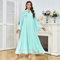 Robe longue élégante et sexy en mousseline de soie, ornée de diamants naturels, à manches longues, coupe ample, pour banquets ethniques du Moyen-Orient et bals.